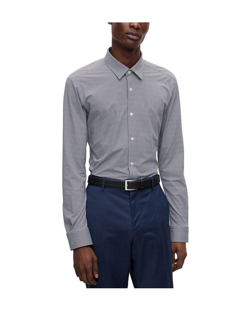 BOSS Men's Slim-Fit in Patterned Performance-Stretch Jersey Shirt Blue $47.89 Shirts