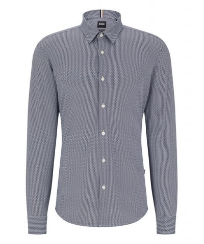 BOSS Men's Slim-Fit in Patterned Performance-Stretch Jersey Shirt Blue $47.89 Shirts