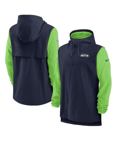 Men's College Navy, Neon Green Seattle Seahawks Sideline Player Quarter-zip Hoodie Jacket $42.00 Jackets