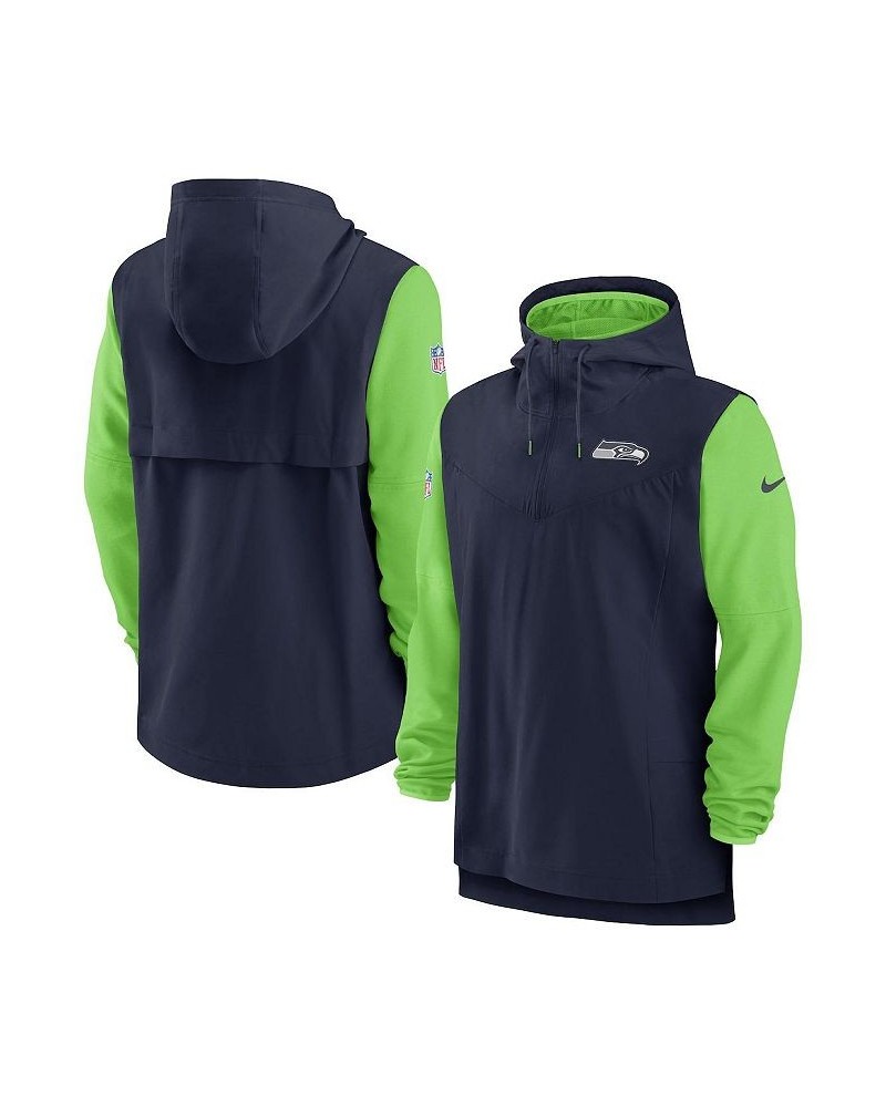 Men's College Navy, Neon Green Seattle Seahawks Sideline Player Quarter-zip Hoodie Jacket $42.00 Jackets