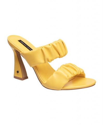 Women's Crystal Ruched Heel Sandals Yellow $49.98 Shoes