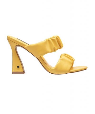 Women's Crystal Ruched Heel Sandals Yellow $49.98 Shoes