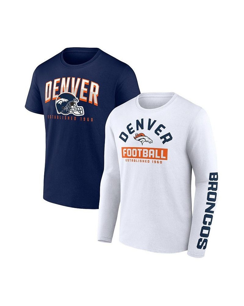 Men's Branded Navy, White Denver Broncos Long and Short Sleeve Two-Pack T-shirt $27.60 T-Shirts