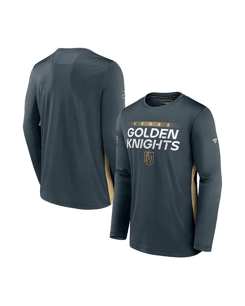 Men's Branded Gray Vegas Golden Knights Authentic Pro Rink Performance Long Sleeve T-shirt $22.44 T-Shirts
