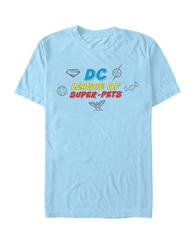 Men's Super Pets Logo Doodle Short Sleeve T-shirt Blue $14.35 T-Shirts
