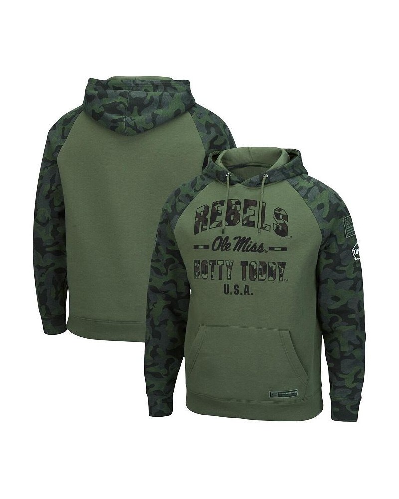 Men's Olive, Camo Ole Miss Rebels OHT Military-Inspired Appreciation Raglan Pullover Hoodie $33.75 Sweatshirt