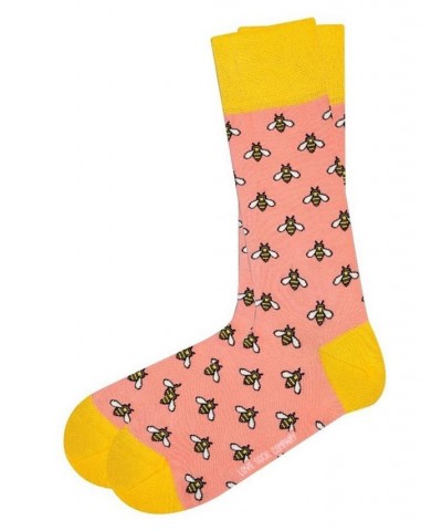 Men's Bee Novelty Crew Socks Pink $9.68 Socks