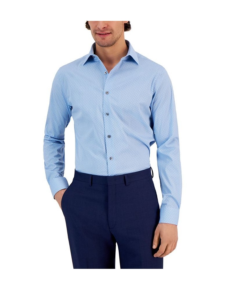 Men's Slim Fit 2-Way Stretch Stain Resistant Puzzle Print Dress Shirt Blue $30.00 Dress Shirts