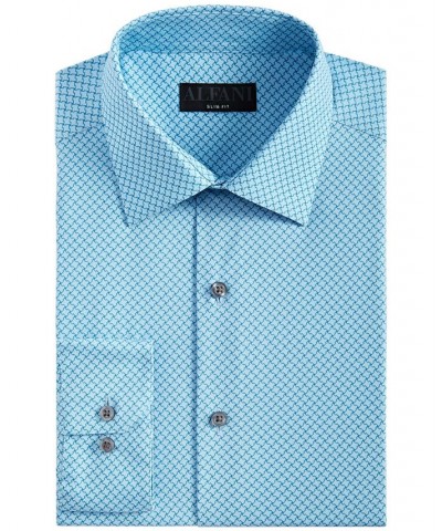 Men's Slim Fit 2-Way Stretch Stain Resistant Puzzle Print Dress Shirt Blue $30.00 Dress Shirts