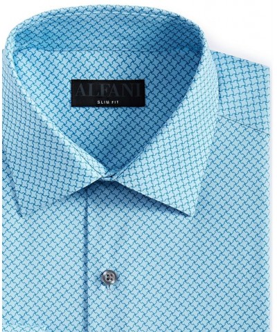 Men's Slim Fit 2-Way Stretch Stain Resistant Puzzle Print Dress Shirt Blue $30.00 Dress Shirts