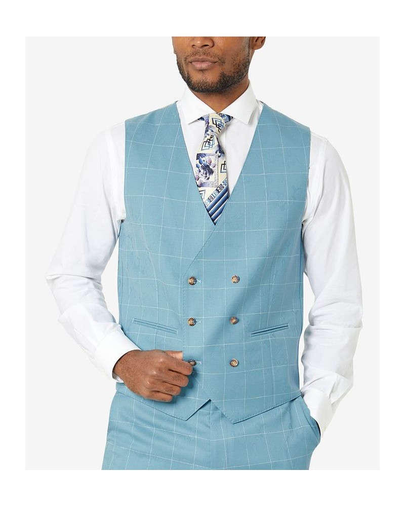 Men's Classic-Fit Wool Suit Vest Teal Jacquard Windowpane $29.49 Suits