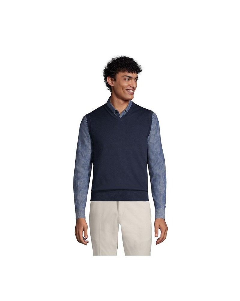 Men's Tall Fine Gauge Supima Cotton Sweater Vest Blue $32.88 Sweaters