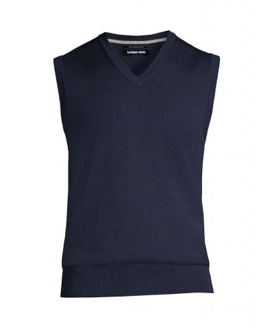 Men's Tall Fine Gauge Supima Cotton Sweater Vest Blue $32.88 Sweaters