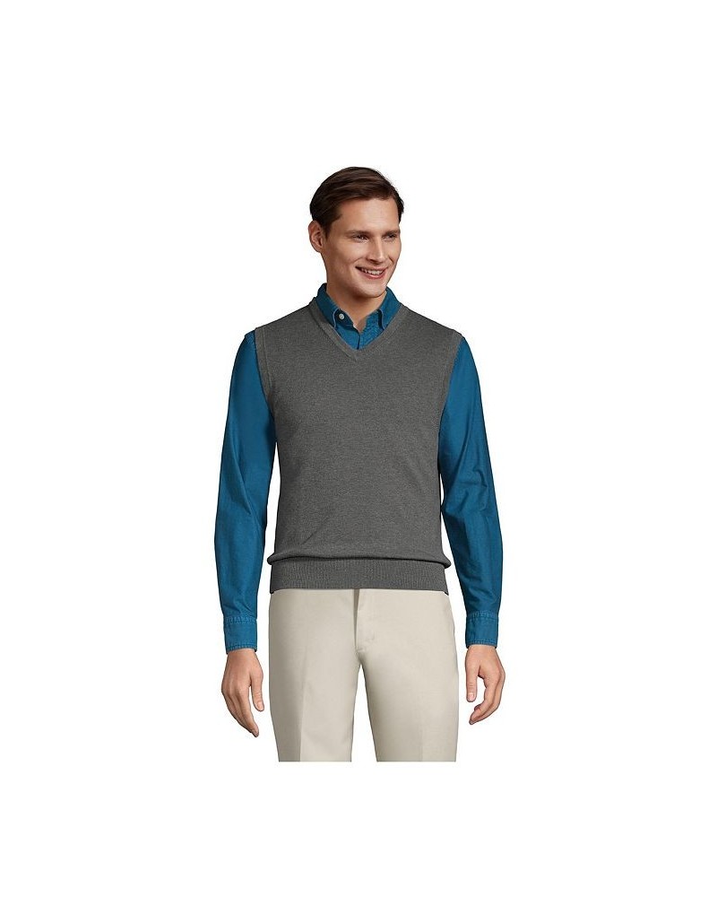 Men's Tall Fine Gauge Supima Cotton Sweater Vest Gray $32.88 Sweaters