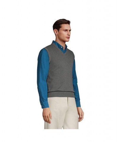 Men's Tall Fine Gauge Supima Cotton Sweater Vest Gray $32.88 Sweaters