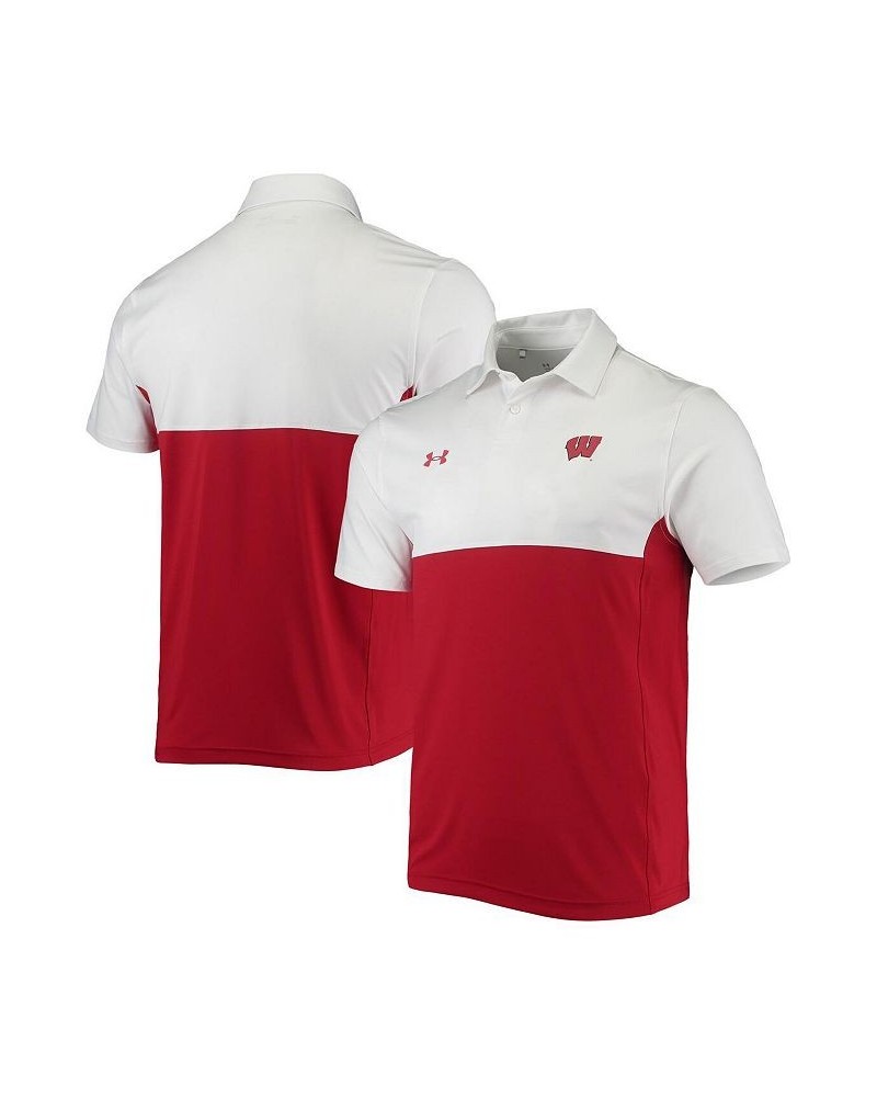 Men's White, Red Wisconsin Badgers 2022 Blocked Coaches Performance Polo Shirt $39.15 Polo Shirts