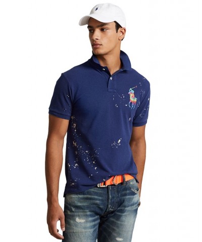 Men's Custom Slim Fit Big Pony Mesh Polo Shirt Blue $77.42 Polo Shirts
