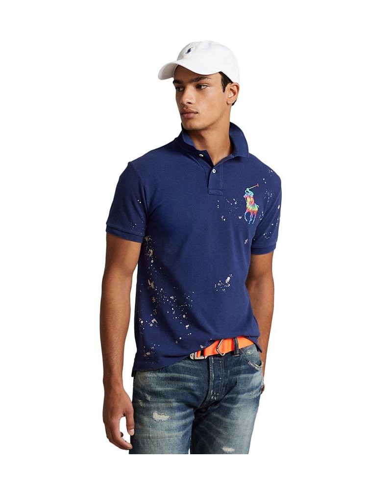 Men's Custom Slim Fit Big Pony Mesh Polo Shirt Blue $77.42 Polo Shirts