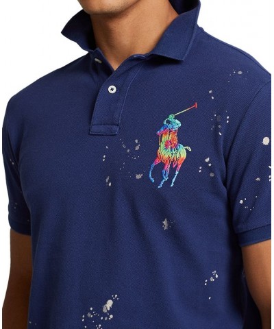 Men's Custom Slim Fit Big Pony Mesh Polo Shirt Blue $77.42 Polo Shirts