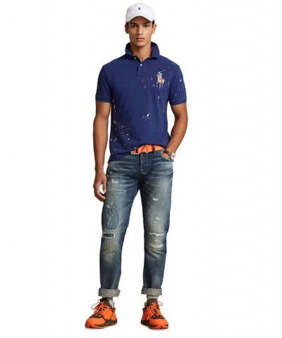 Men's Custom Slim Fit Big Pony Mesh Polo Shirt Blue $77.42 Polo Shirts