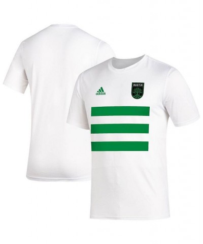 Men's White Austin FC Three Stripe Life Pitch AEROREADY T-shirt $20.25 T-Shirts