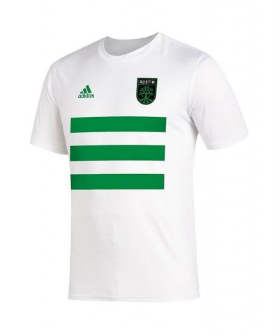 Men's White Austin FC Three Stripe Life Pitch AEROREADY T-shirt $20.25 T-Shirts