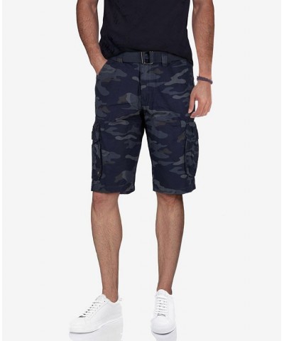 Men's Belted Double Pocket Cargo Shorts Navy Camo $22.32 Shorts