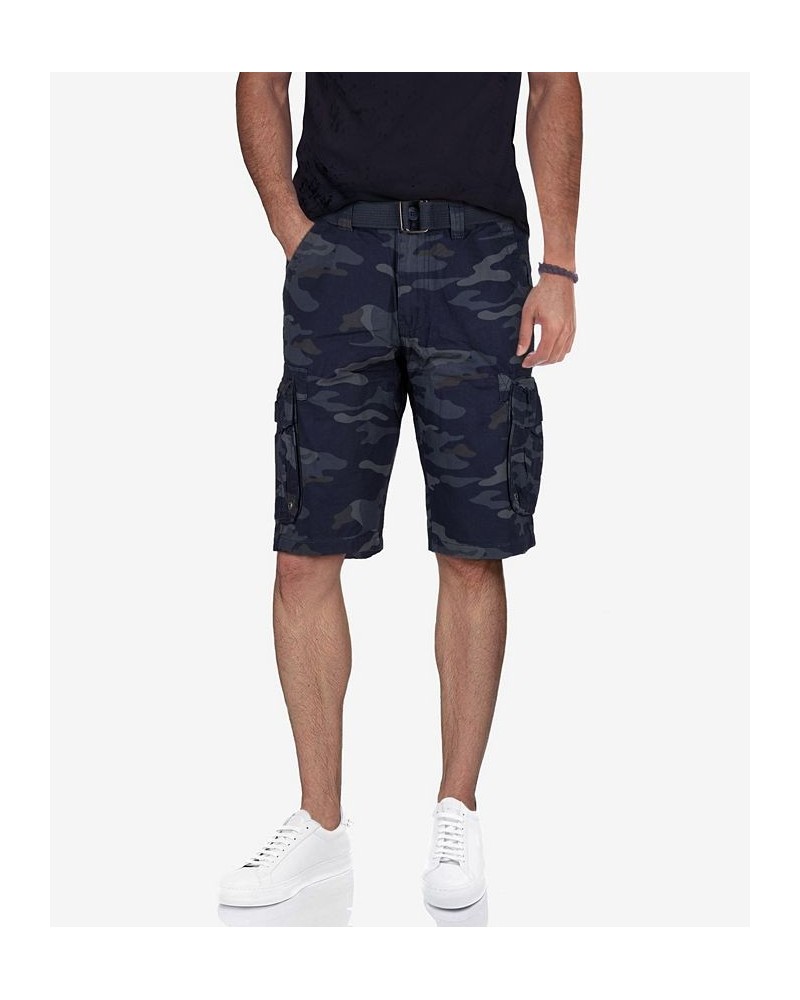 Men's Belted Double Pocket Cargo Shorts Navy Camo $22.32 Shorts