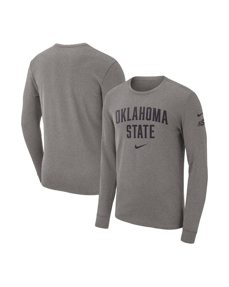 Men's Heather Gray Oklahoma State Cowboys Arch 2-Hit Long Sleeve T-shirt $19.35 T-Shirts