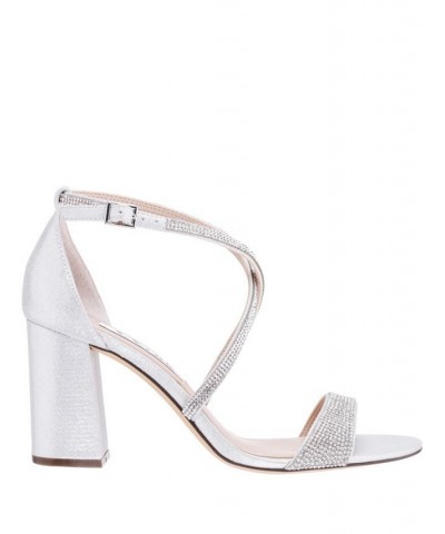 Women's Henesi Block Heel Evening Sandals Silver $40.33 Shoes