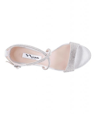 Women's Henesi Block Heel Evening Sandals Silver $40.33 Shoes