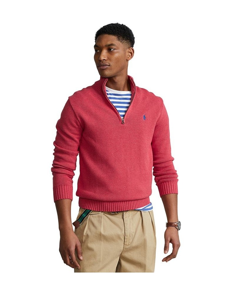 Cotton Quarter-zip Sweater Red $74.26 Sweaters