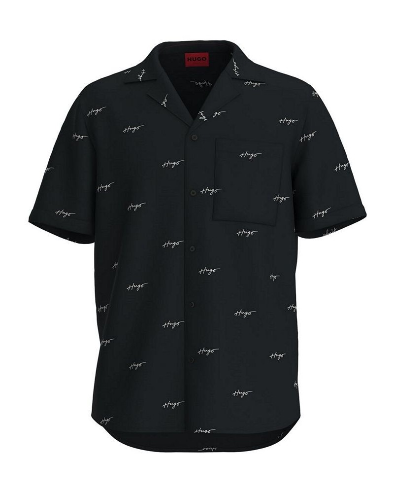 Hugo Boss Men's Ellino Relaxed-Fit Signature Logo-Print Button-Down Camp Shirt Black $53.76 Shirts