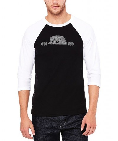 Men's Raglan Baseball 3/4 Sleeve Peeking Dog Word Art T-shirt Black, White $18.00 T-Shirts