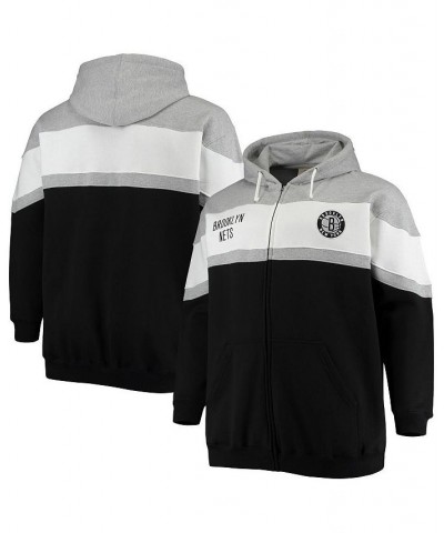 Men's Branded Heathered Gray, Black Brooklyn Nets Big and Tall Colorblock Wordmark Tripod Full-Zip Hoodie $33.75 Sweatshirt