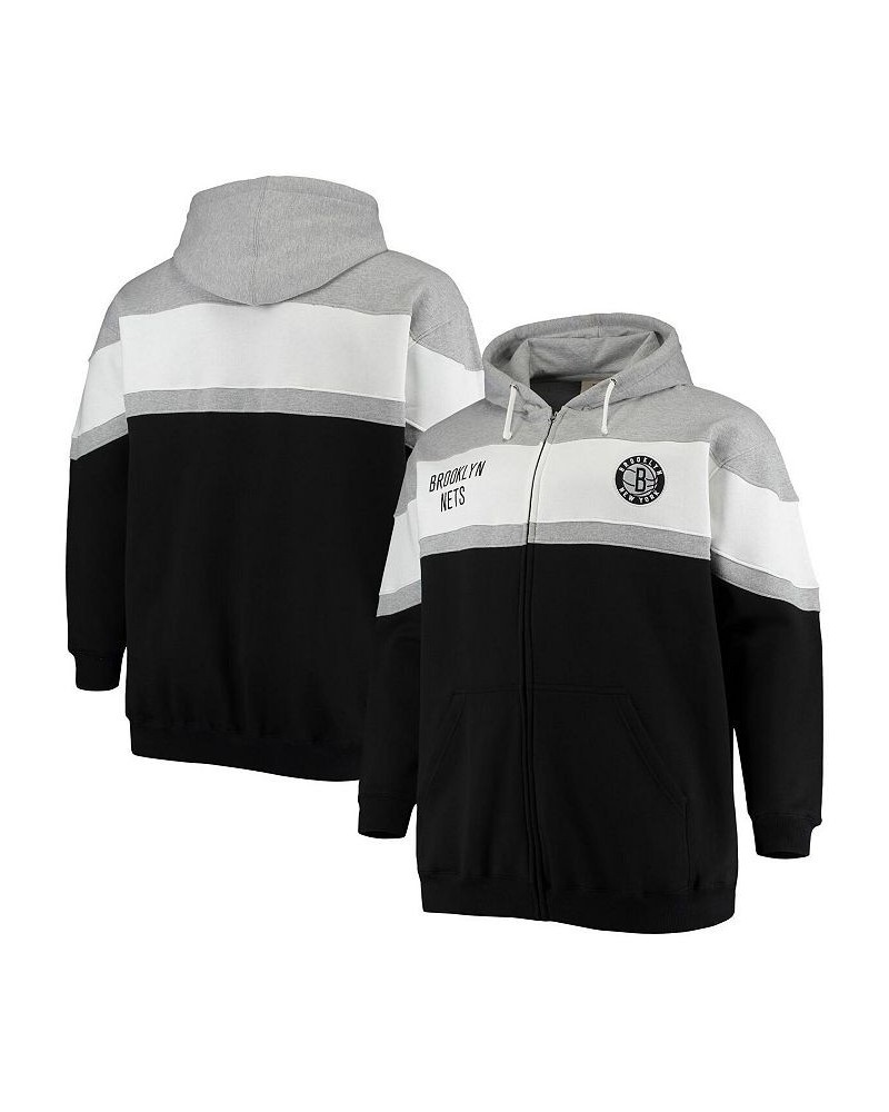 Men's Branded Heathered Gray, Black Brooklyn Nets Big and Tall Colorblock Wordmark Tripod Full-Zip Hoodie $33.75 Sweatshirt