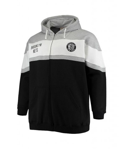 Men's Branded Heathered Gray, Black Brooklyn Nets Big and Tall Colorblock Wordmark Tripod Full-Zip Hoodie $33.75 Sweatshirt