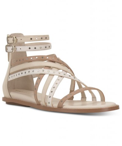 Dirrazo Studded Strappy Flat Sandals White $57.60 Shoes