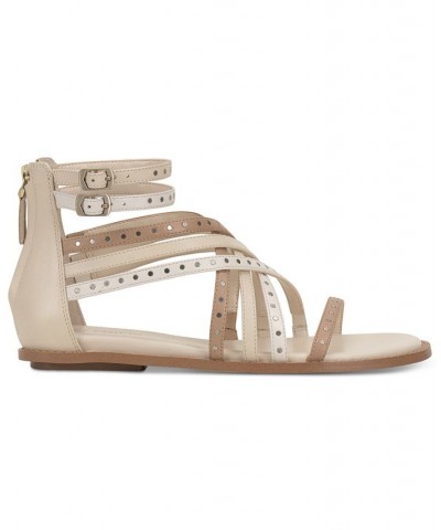 Dirrazo Studded Strappy Flat Sandals White $57.60 Shoes