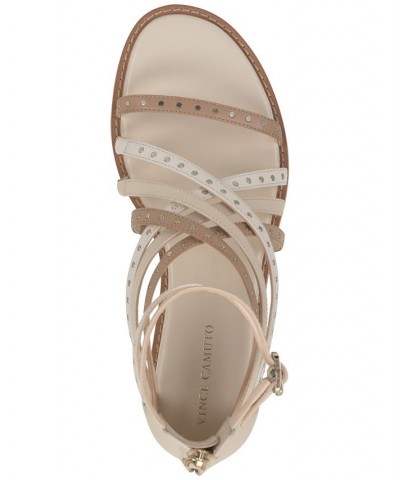 Dirrazo Studded Strappy Flat Sandals White $57.60 Shoes