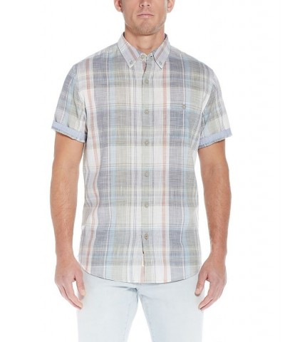 Men's Linen Cotton Short Sleeve Button Down Shirt Green $32.20 Shirts