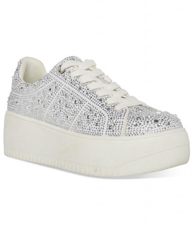 Women's Rockaway Rhinestone Lace-Up Platform Sneakers Gray $40.59 Shoes