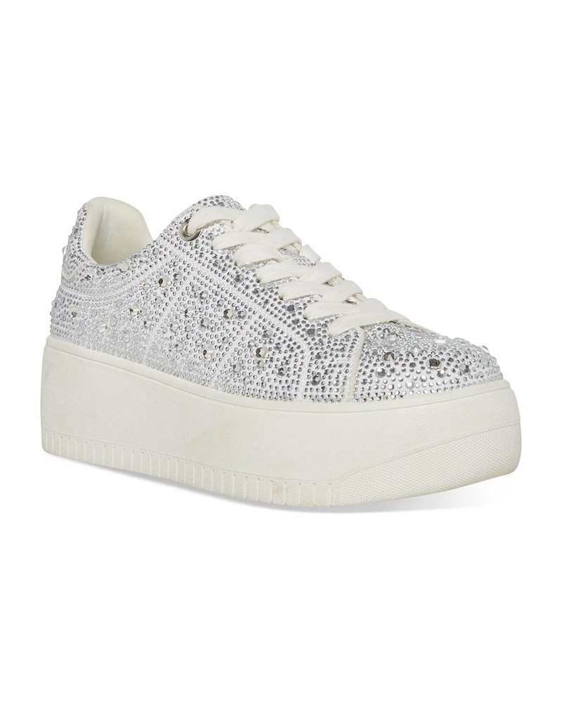 Women's Rockaway Rhinestone Lace-Up Platform Sneakers Gray $40.59 Shoes