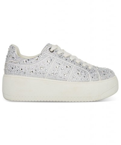 Women's Rockaway Rhinestone Lace-Up Platform Sneakers Gray $40.59 Shoes