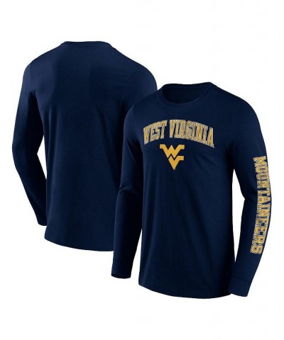 Men's Branded Navy West Virginia Mountaineers Distressed Arch Over Logo 2.0 Long Sleeve T-shirt $17.20 T-Shirts
