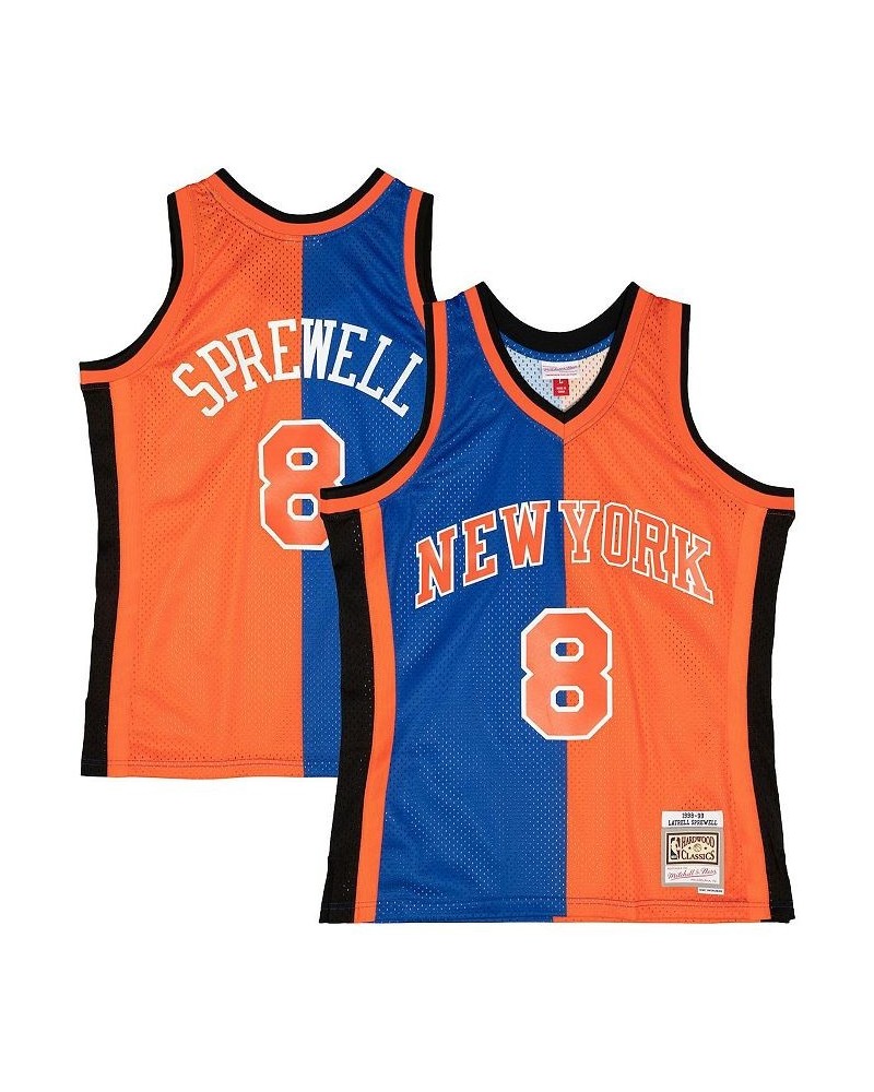 Men's Latrell Sprewell Blue, Orange New York Knicks Hardwood Classics 1998-99 Split Swingman Jersey $37.74 Jersey