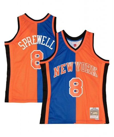 Men's Latrell Sprewell Blue, Orange New York Knicks Hardwood Classics 1998-99 Split Swingman Jersey $37.74 Jersey