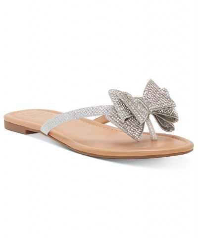Women's Mabae Bow Flat Sandals Silver $24.99 Shoes