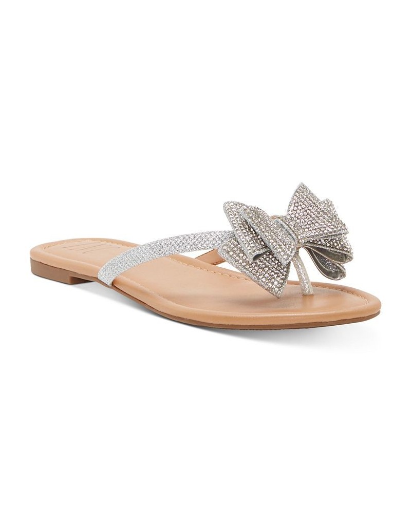 Women's Mabae Bow Flat Sandals Silver $24.99 Shoes