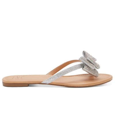 Women's Mabae Bow Flat Sandals Silver $24.99 Shoes